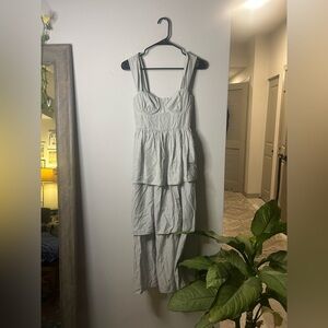 WeWoreWhat Corset Maxi Dress Mist Gray Rayon Poplin Size 2 NWT Revolve